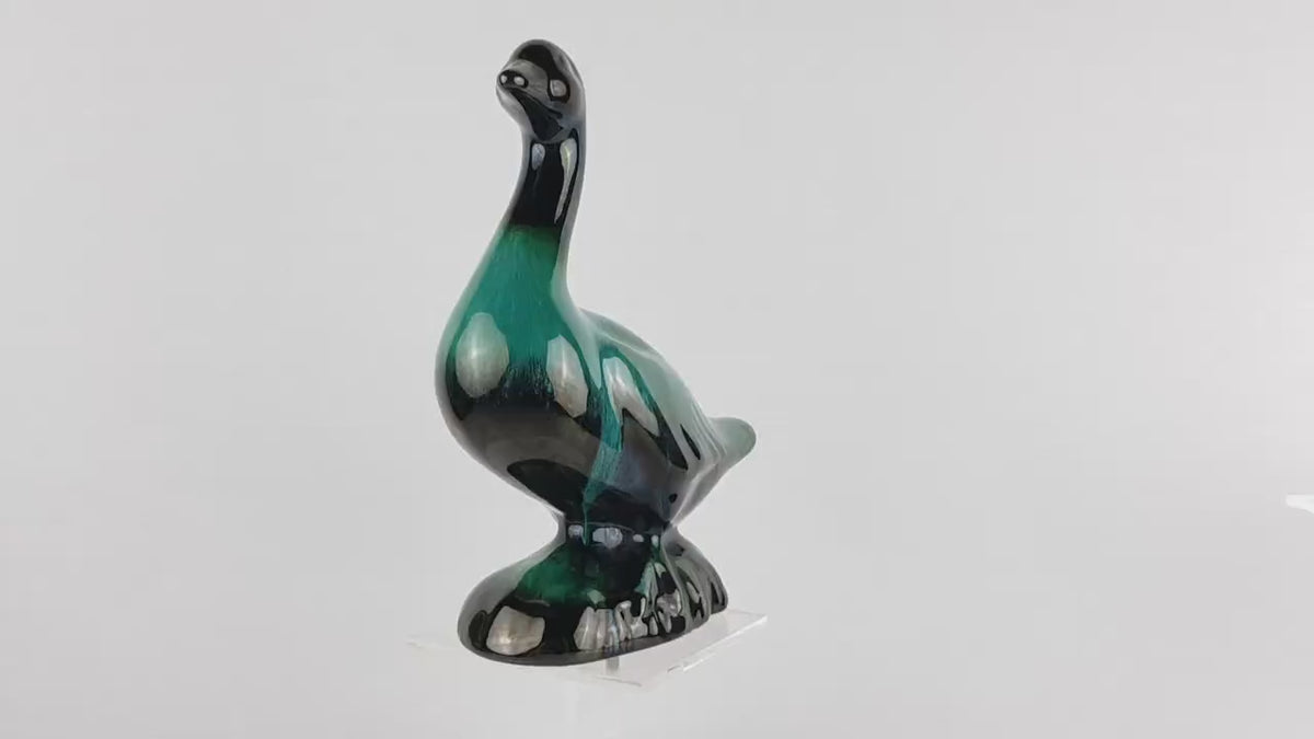 Vintage BLUE MOUNTAIN POTTERY Green and Black Goose Figurine Canada 1960s