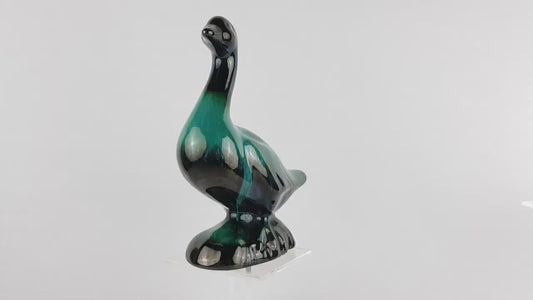 Vintage BLUE MOUNTAIN POTTERY Green and Black Goose Figurine Canada 1960s
