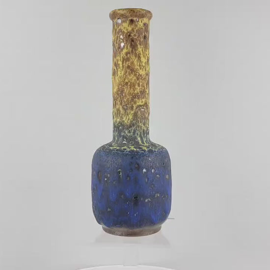 Vintage STEULER KERAMIK Yellow and Blue Fat Lava Vase 127/25 West German Pottery 1960s