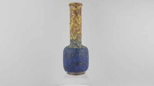 Vintage STEULER KERAMIK Yellow and Blue Fat Lava Vase 127/25 West German Pottery 1960s
