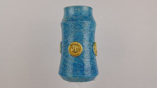 Vintage BITOSSI Rimini Blu Cylinder Vase with Medaillon Decor By Aldo Londi Italian Pottery 1960's