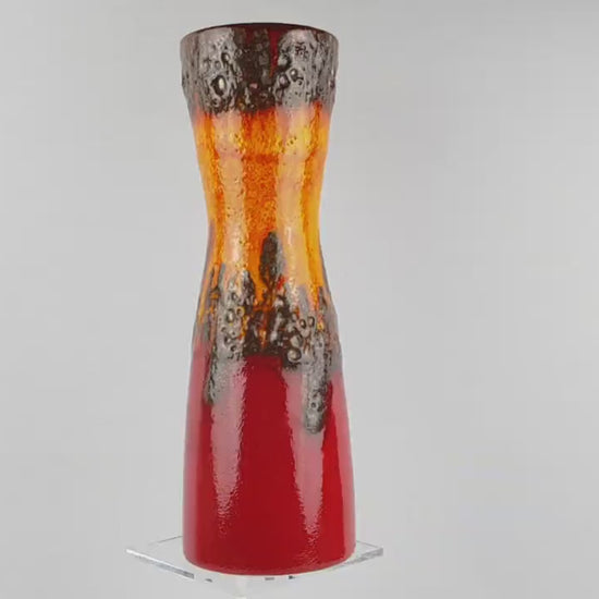 Vintage SCHEURICH KERAMIK Red, Orange and Brown Diabolo Vase 520-28 West German Pottery Fat Lava Era 1970s