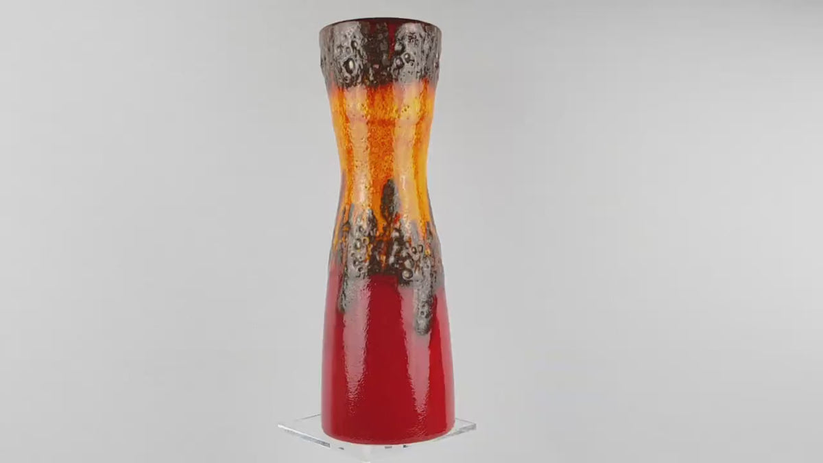 Vintage SCHEURICH KERAMIK Red, Orange and Brown Diabolo Vase 520-28 West German Pottery Fat Lava Era 1970s