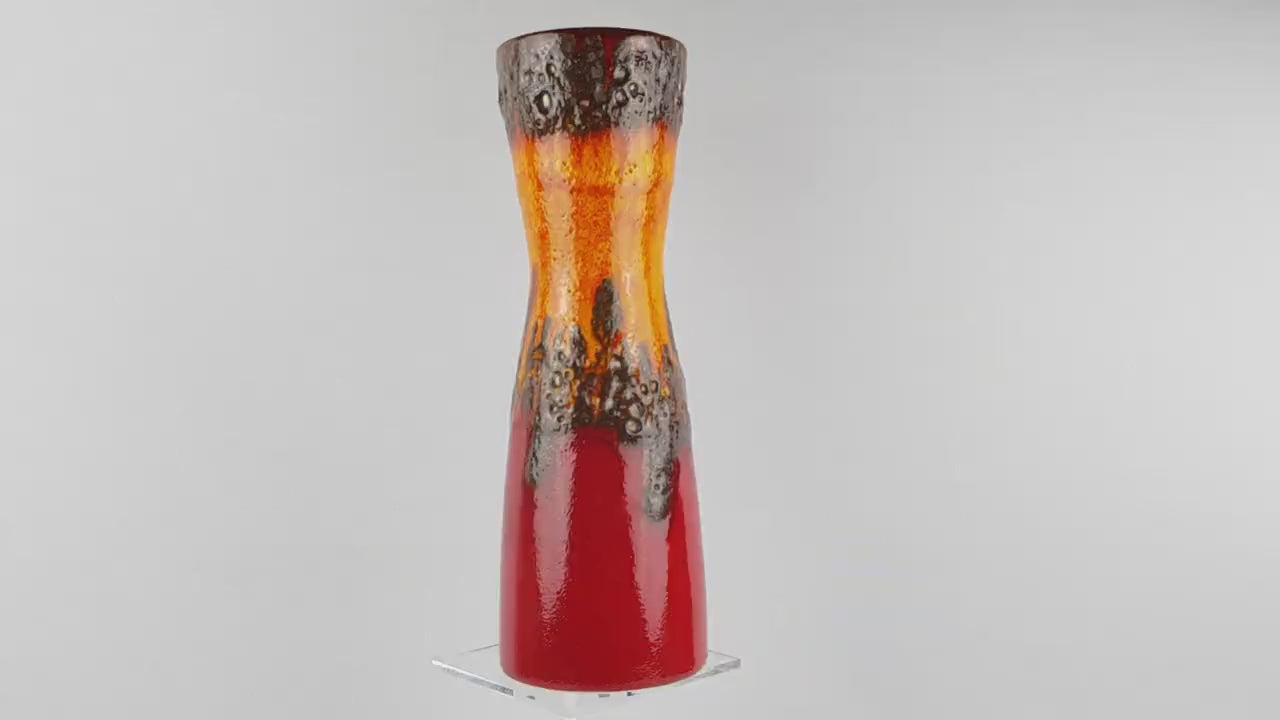 Vintage SCHEURICH KERAMIK Red, Orange and Brown Diabolo Vase 520-28 West German Pottery Fat Lava Era 1970s