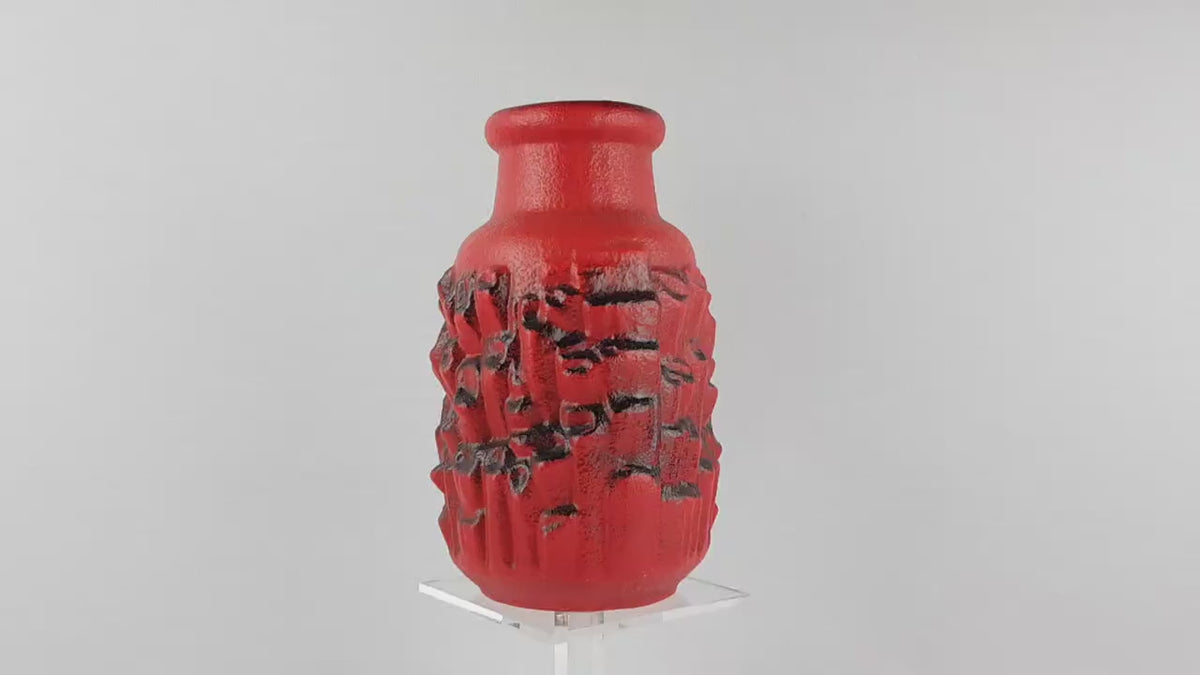 Vintage CARSTENS KERAMIK Luxus Series Red Vase 7583 with Relief Decor West German Pottery 1960-70s