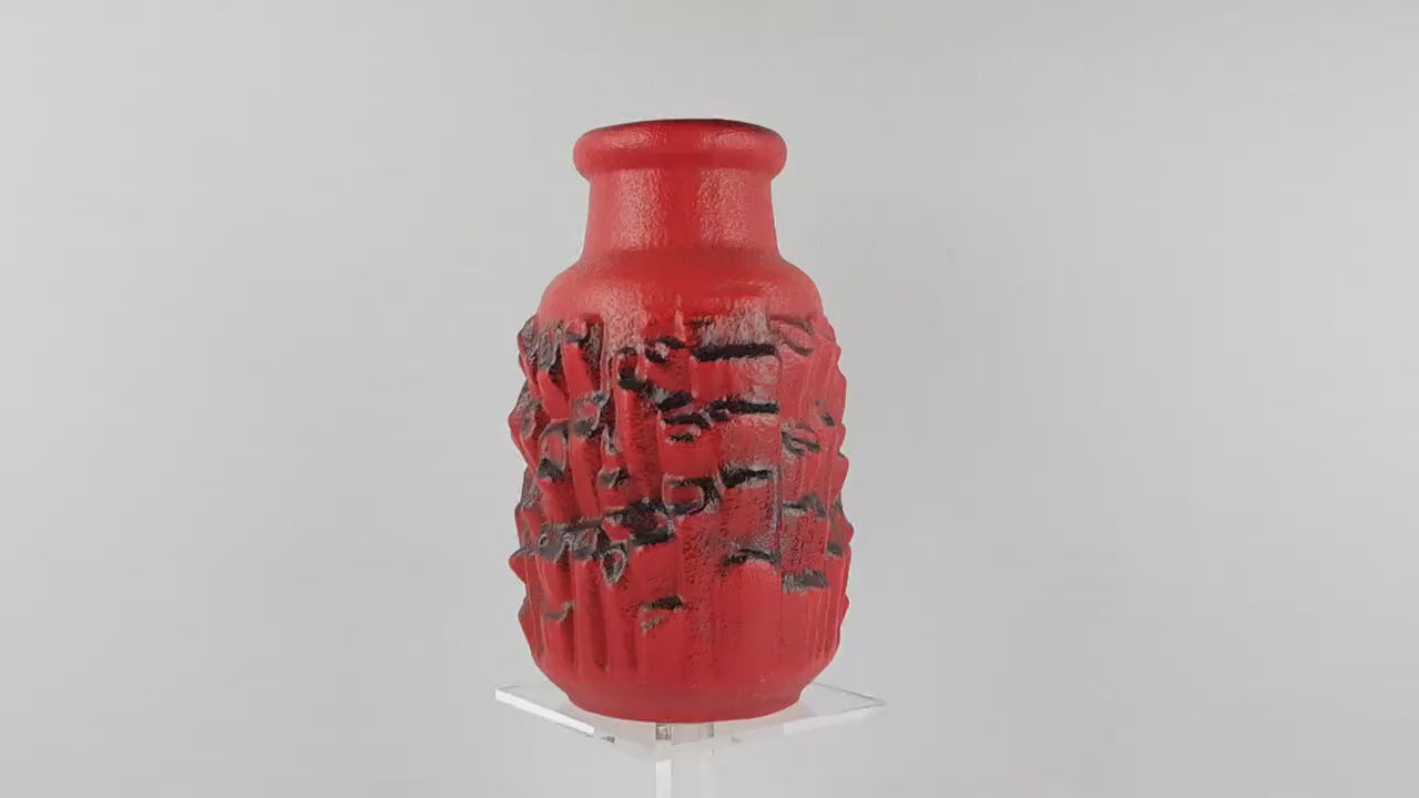 Vintage CARSTENS KERAMIK Luxus Series Red Vase 7583 with Relief Decor West German Pottery 1960-70s