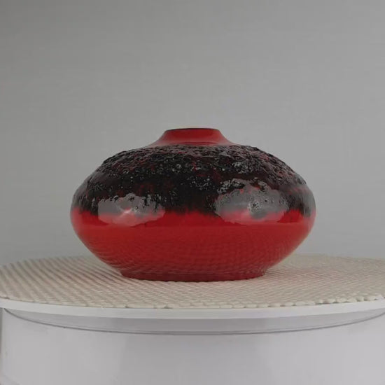 Vintage KREUTZ KERAMIK Red Fat Lava Discus Vase 426 West German Pottery 1970s