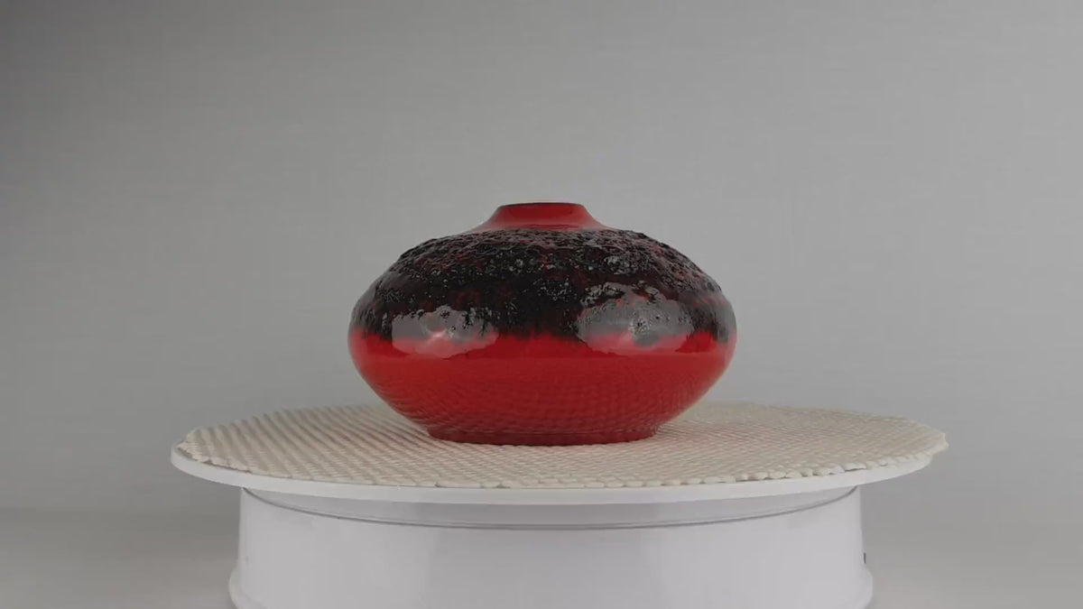 Vintage KREUTZ KERAMIK Red Fat Lava Discus Vase 426 West German Pottery 1970s