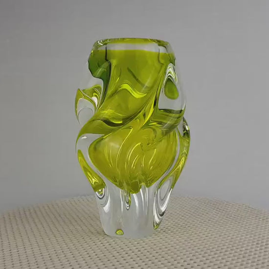 Vintage Rare JOSEF HOSPODKA Neon Yellow Vase Novy Bor Borocrystal Bohemian Czech Glass 1960s Czechoslovakia