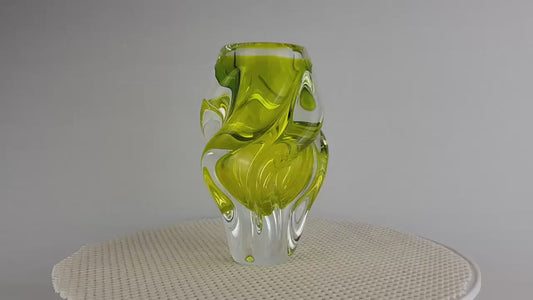 Vintage Rare JOSEF HOSPODKA Neon Yellow Vase Novy Bor Borocrystal Bohemian Czech Glass 1960s Czechoslovakia