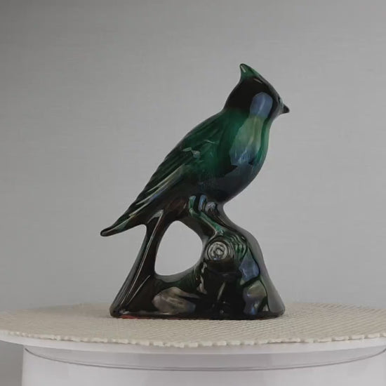 Starter Set Vintage BLUE MOUNTAIN POTTERY Green and Black Goose and Bird Figurine Canada 1960s
