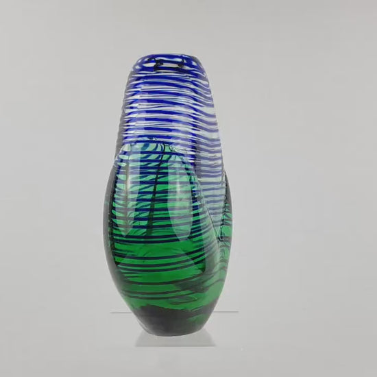 Vintage JAROSLAV SVOBODA Czech Republic Striped Art Glass Vase Studio Vase 1980-1990