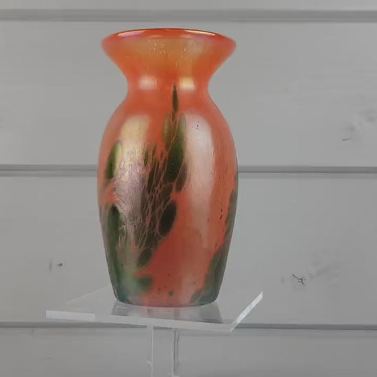 Vintage Orange and Green Glass Vase Carnival Style signed F. LUSTEU ???