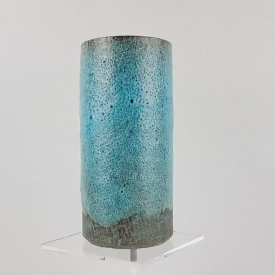 Vintage PIETER GROENEVELDT Dutch Studio Art Pottery Blue Fat Lava Vase 1960s