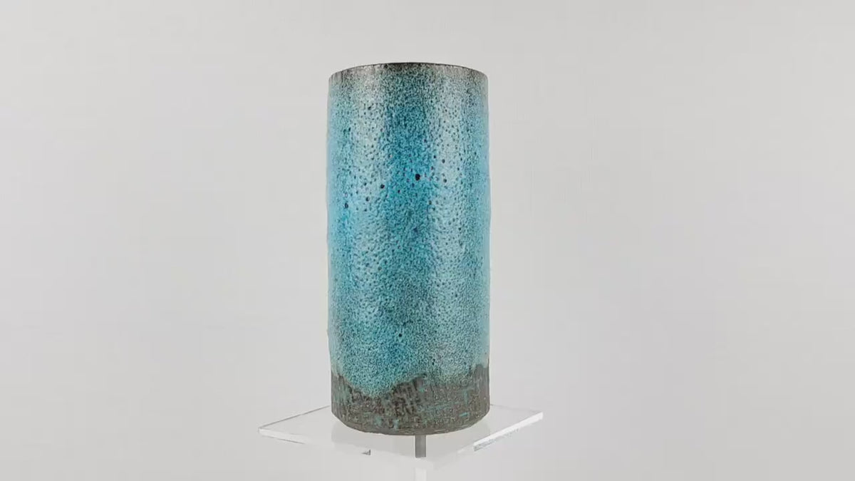 Vintage PIETER GROENEVELDT Dutch Studio Art Pottery Blue Fat Lava Vase 1960s