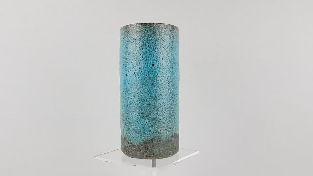 Vintage PIETER GROENEVELDT Dutch Studio Art Pottery Blue Fat Lava Vase 1960s