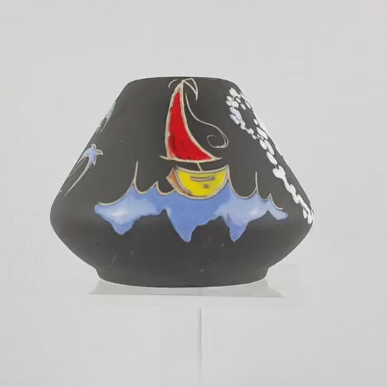 Vintage KETO KERAMIK Black Handpainted Vase 1002 West German Pottery 1950-60s