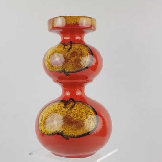 Vintage CARSTENS TONNIESHOF | Ceramic Red Candle Holder with Apple Decor | West German Pottery, 1970s | Fat Lava Era
