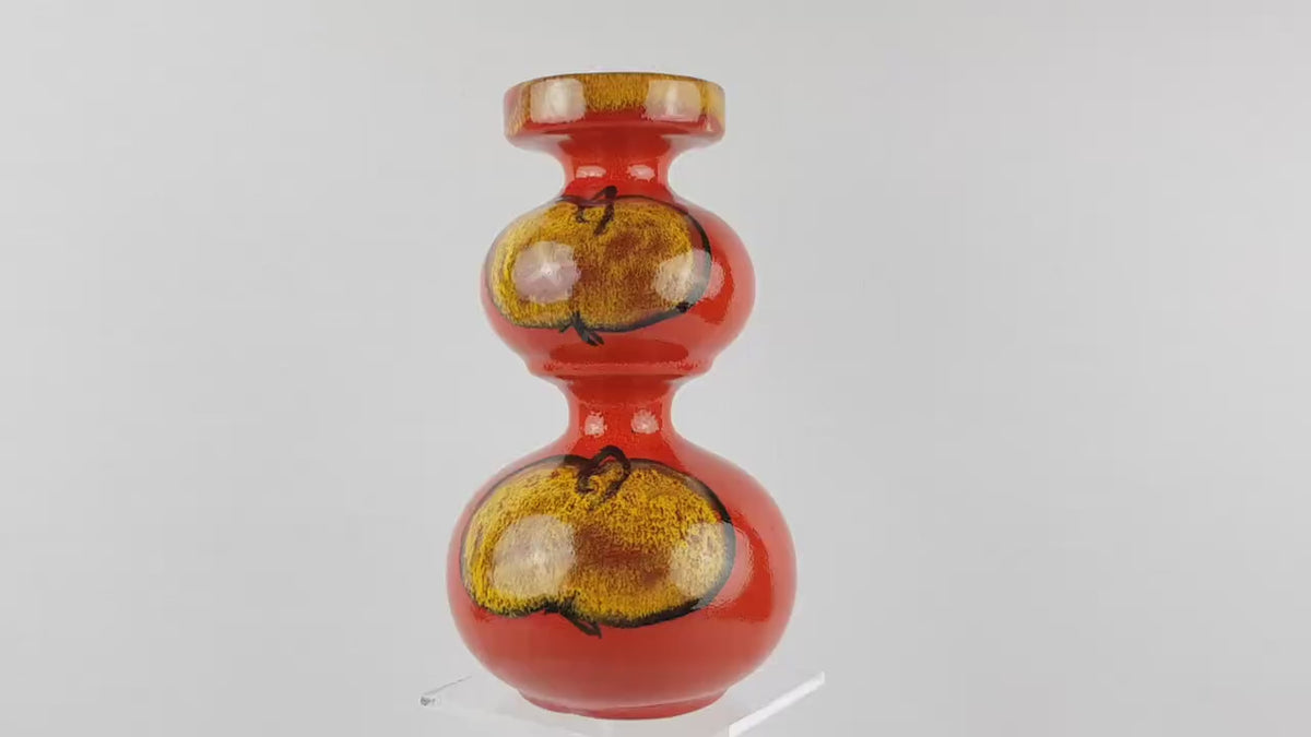 Vintage CARSTENS TONNIESHOF | Ceramic Red Candle Holder with Apple Decor | West German Pottery, 1970s | Fat Lava Era