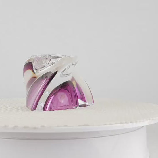 Vintage VAL ST. LAMBERT Fuchsia Crystal Swirl Glass Candle Holder Belgium 1950s 1960s
