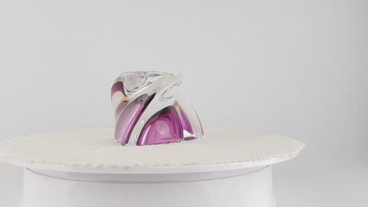 Vintage VAL ST. LAMBERT Fuchsia Crystal Swirl Glass Candle Holder Belgium 1950s 1960s