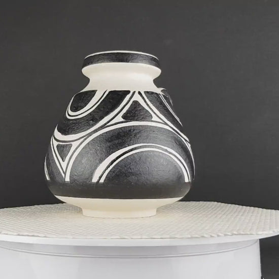 Vintage SCHLOSSBERG KERAMIK Black and White Vase 72 15 West German Pottery 1970's