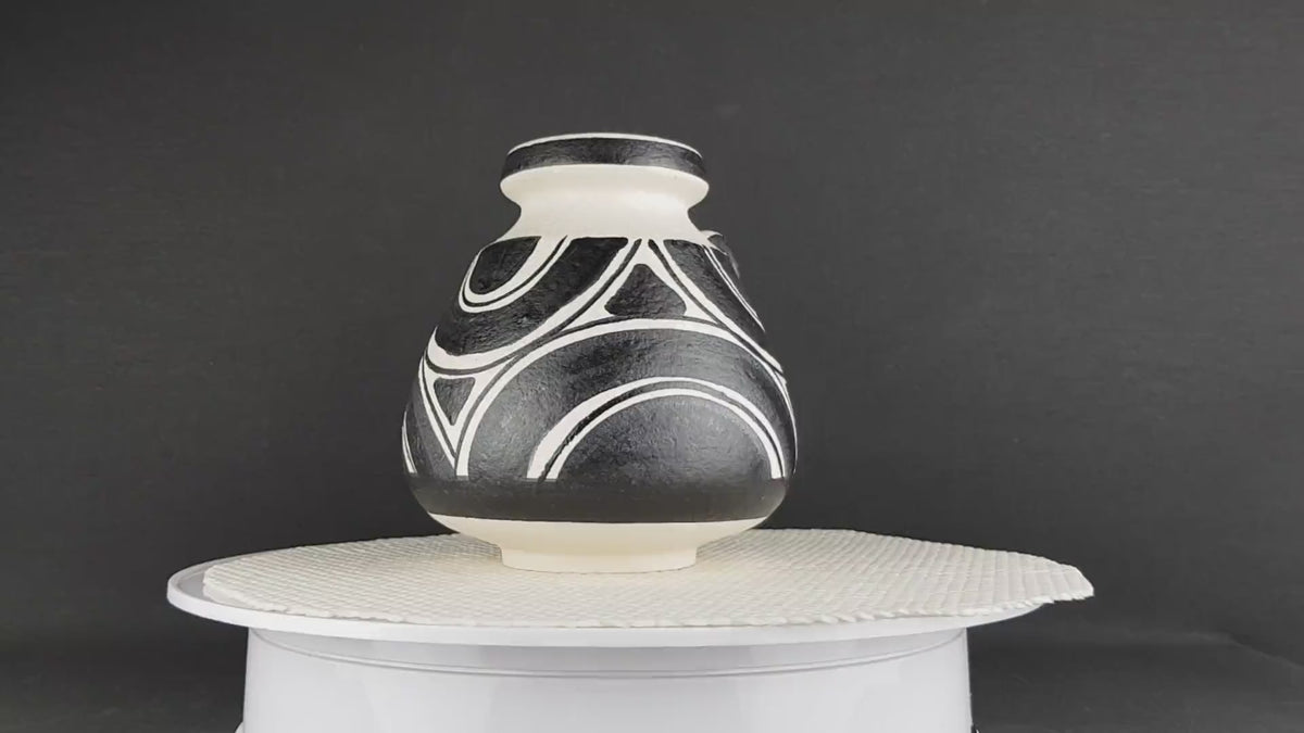 Vintage SCHLOSSBERG KERAMIK Black and White Vase 72 15 West German Pottery 1970's