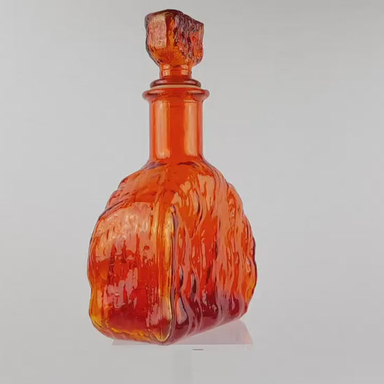 Vintage Italian Orange Glass Decanter with Stopper - Empoli Glass 1960s-1970s