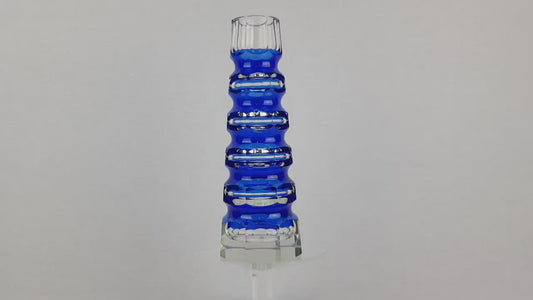 Vintage Blue VEB GLASWERKE SCHMIEDEFELD by Oldrich Lipsky Octagonal Facetted Crystal Glass Exbor Vase 1970s