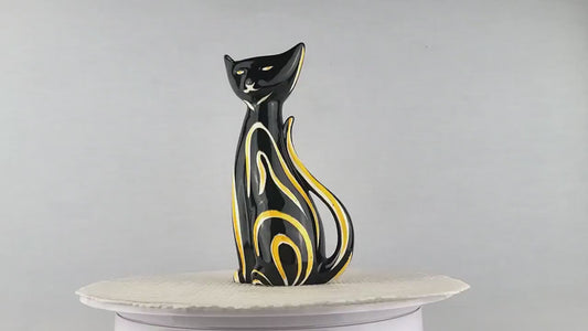 Vintage SCHMIDER KERAMIK Black and Yellow Tigris Cat Vase 4130 By Anneliese Beckh West German Pottery 1950s