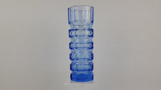 Vintage Blue VEB GLASWERKE SCHMIEDEFELD by Oldrich Lipsky Octagonal Facetted Crystal Glass Exbor Vase 1960s 1970s