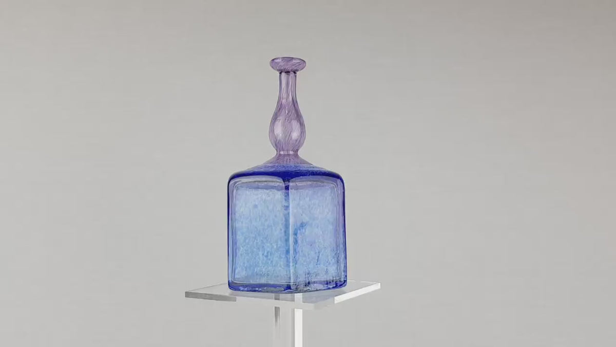 Vintage KOSTA BODA "Antikva" Purple & Blue Six-Sided Glass Vase Signed by Bertil Vallien 1977 Artist Collection