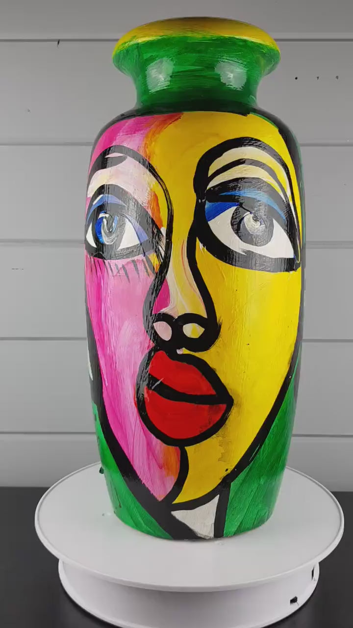 Vintage PETER ROBERT KEIL Hand Painted Scheurich Vase Surrealistic Abstract Art Berlin 1983