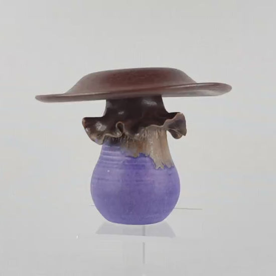 RARE Vintage EVELYN KLAM Purple/ Copper Mushroom Shaped Vase Studio Pottery From West Germany 1970s