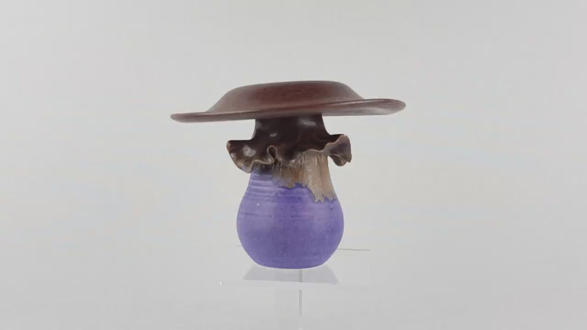 RARE Vintage EVELYN KLAM Purple/ Copper Mushroom Shaped Vase Studio Pottery From West Germany 1970s