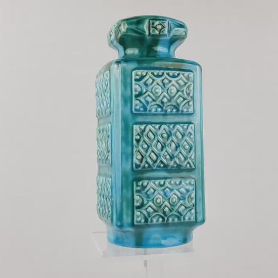 Vintage UBELACKER (U-KERAMIK) Green and Blue Vase 1269/20 West German Pottery 1970s