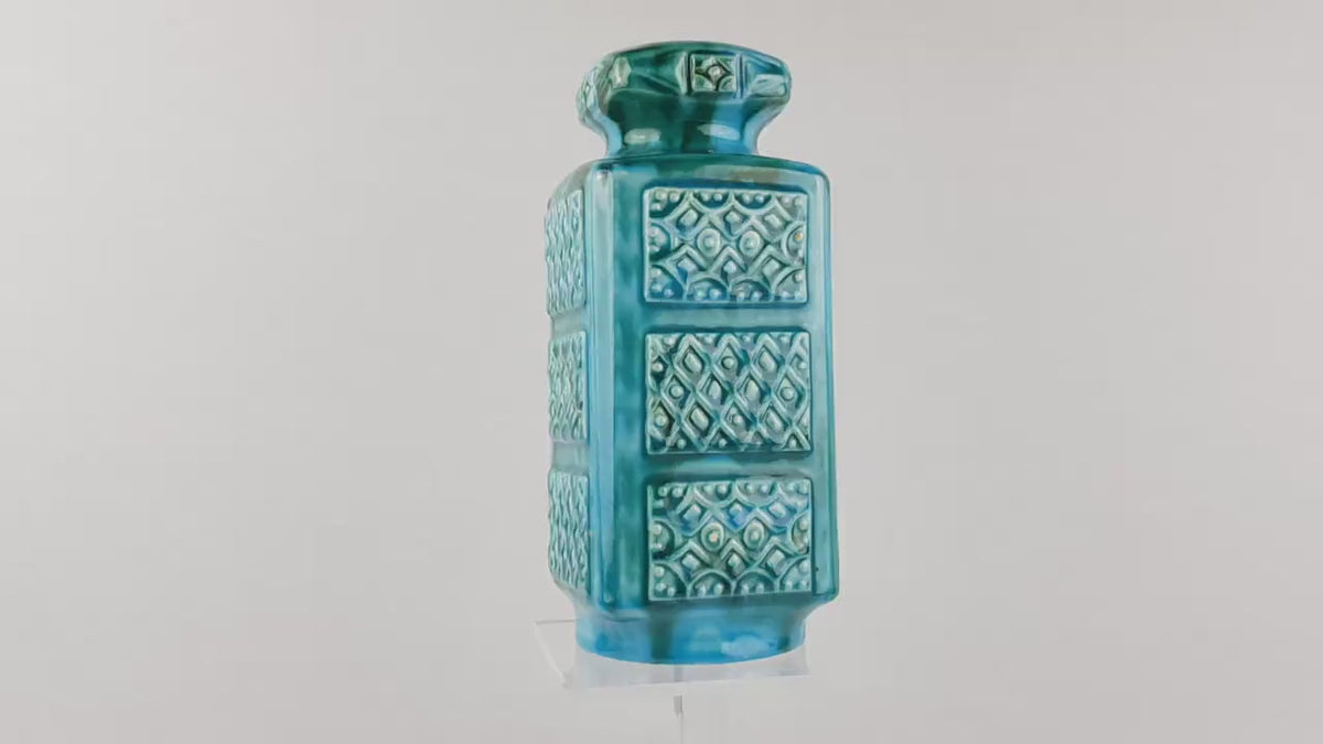 Vintage UBELACKER (U-KERAMIK) Green and Blue Vase 1269/20 West German Pottery 1970s