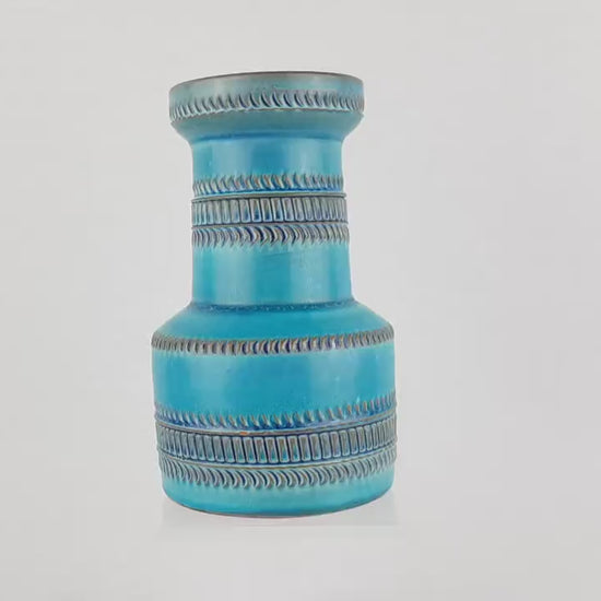 Vintage AKRU KERAMIK (Alfred Krupp) Blue Turquoise Vase Decor "Messina" C4 15 West German Pottery 1969s