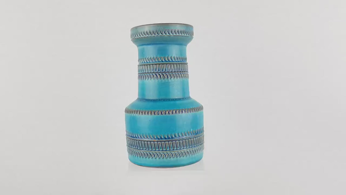 Vintage AKRU KERAMIK (Alfred Krupp) Blue Turquoise Vase Decor "Messina" C4 15 West German Pottery 1969s