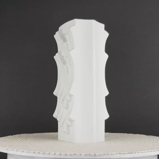 Vintage HUTSCHENREUTHER Archais Op Art Porcelain Vase 6337/20 by Heinrich Fuchs – White Bisque Porcelain – West Germany – 1970s