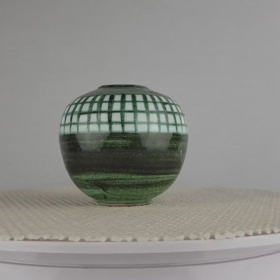 Vintage HALLSTATT KERAMIK Green Ball Vase, West German Pottery 1970s