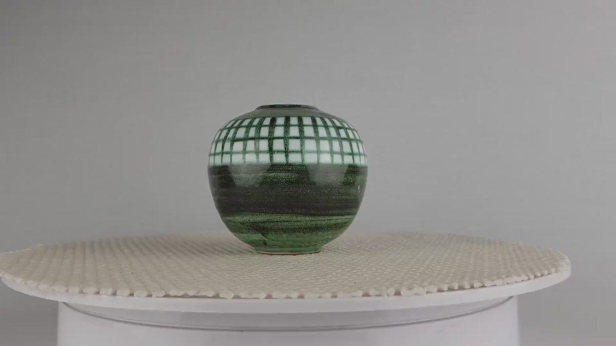 Vintage HALLSTATT KERAMIK Green Ball Vase, West German Pottery 1970s