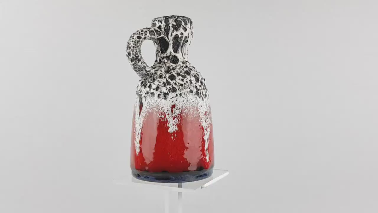 Vintage JOPEKO KERAMIK Red and White Fat Lava Vase with Firn Rot Decor 908 18 West German Pottery 1970s