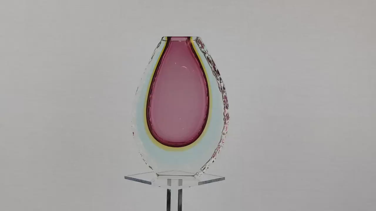 Vintage MURANO SOMMERSO GLASS Ruby Red Vase by Alessandro Mandruzzato Italian Art Glass 1960-70s