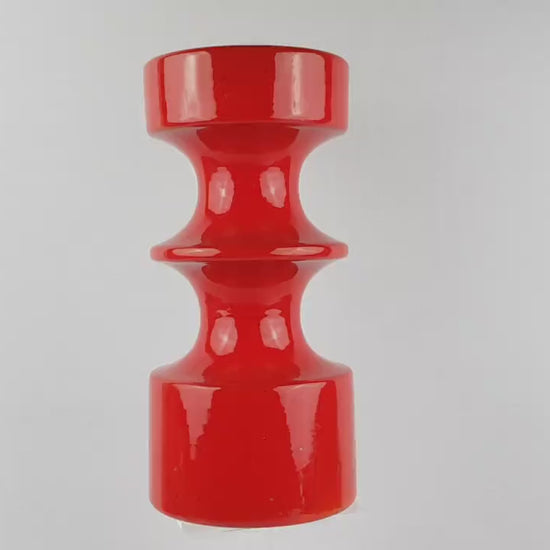 Vintage STEULER KERAMIK Glossy Red Candle Holder 150-25 West German Pottery 1970s
