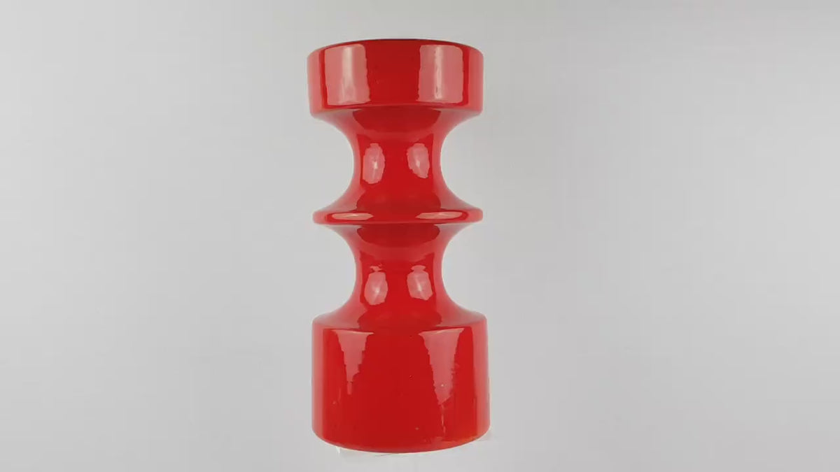 Vintage STEULER KERAMIK Glossy Red Candle Holder 150-25 West German Pottery 1970s