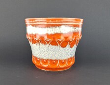 Vintage UBELACKER (Ü-KERAMIK) Orange and White Planter Flower Pot West German Pottery  1970s Fat Lava Era